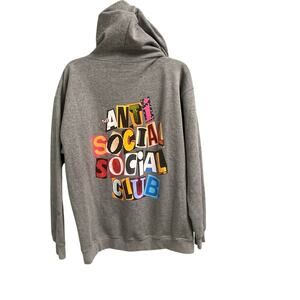Anti Social Social Club Gray Multi Graphic Men Large Full Zip Hooded Jacket
